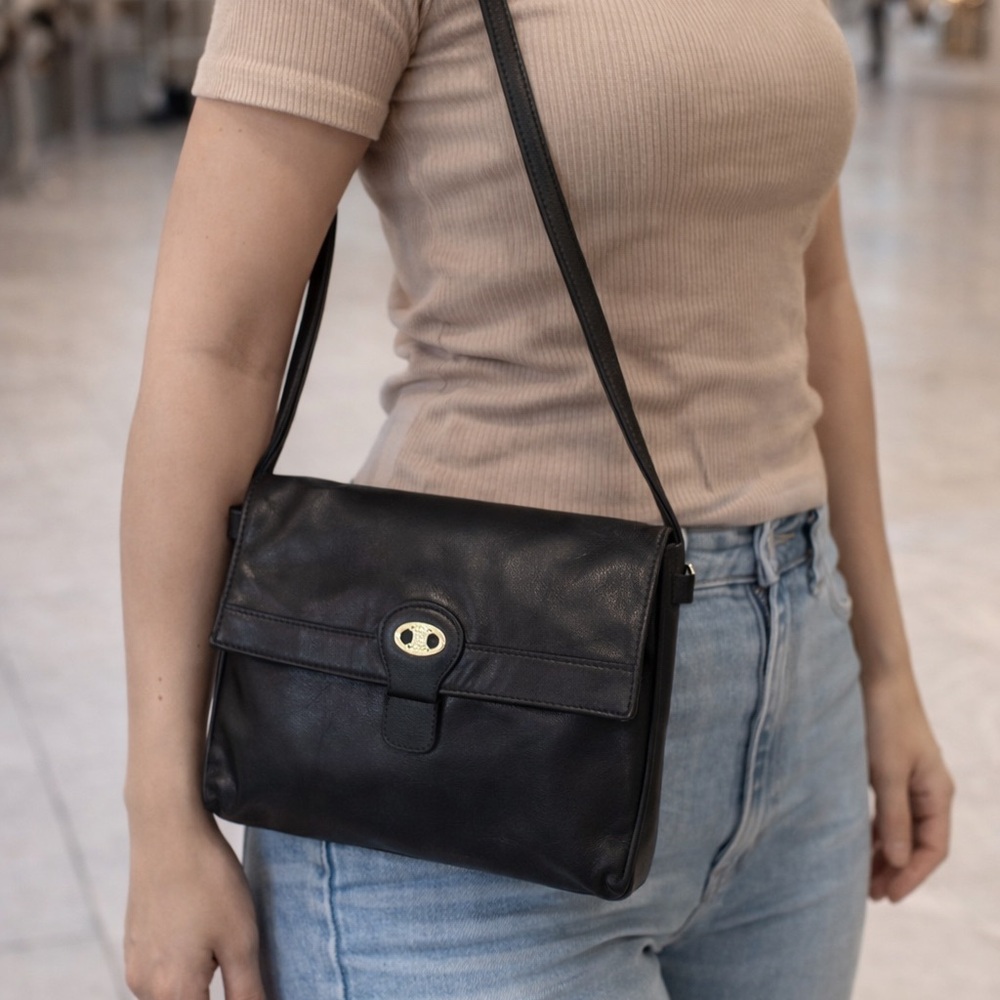 Celine Elegant Black Leather Shoulder Bag